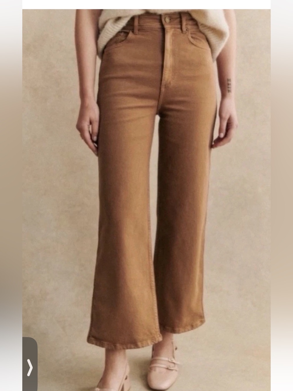 Sezane Le Crop Jeans Size 25 Brown High Rise Wide Leg Cropped Denim Stretch